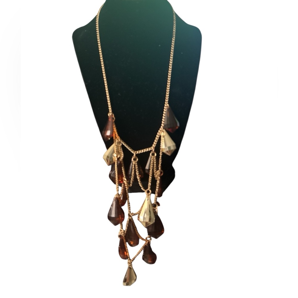 OLD NAVY Elegant Gold and Brown Teardrop Necklace